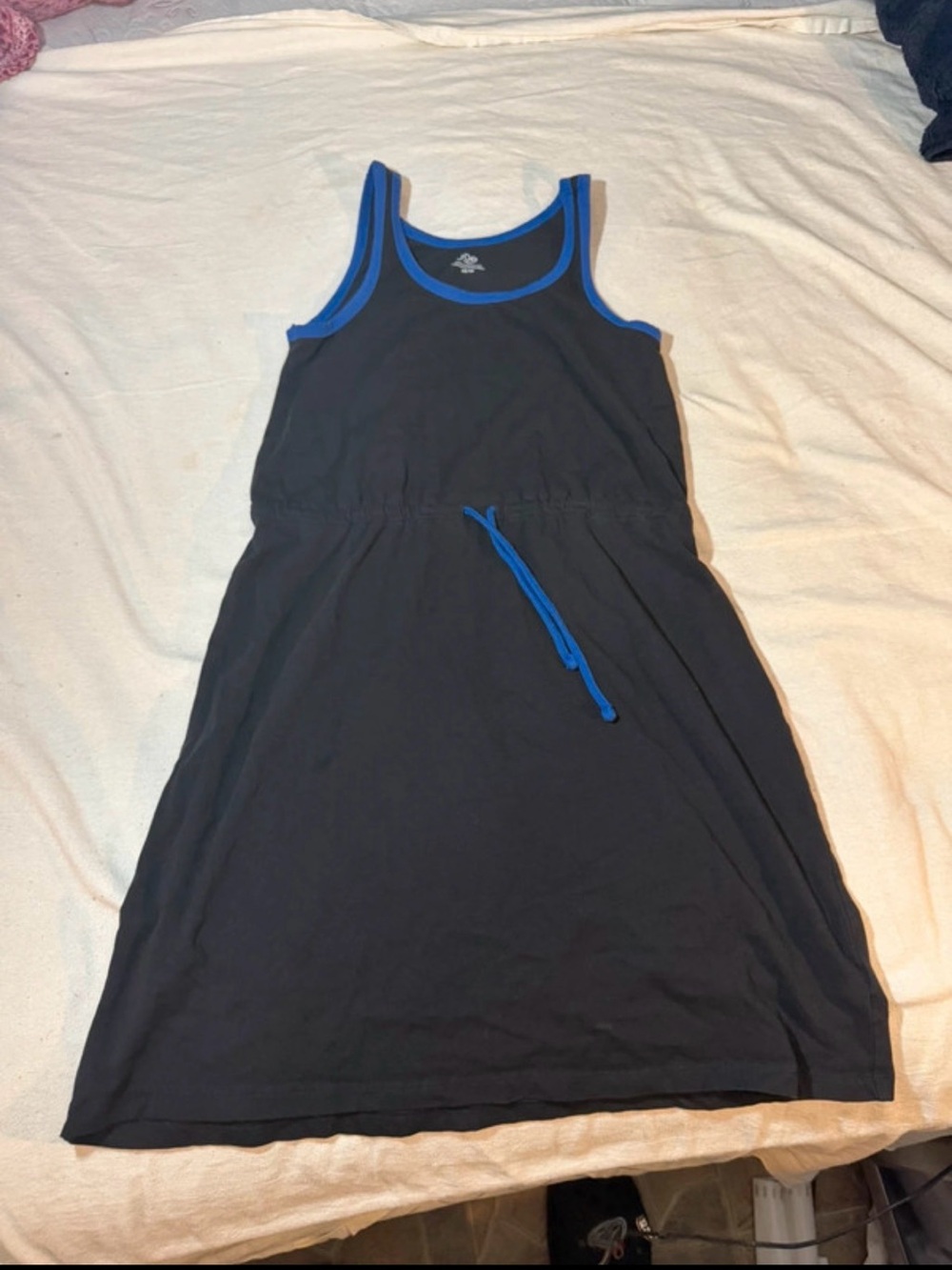 fresh Black Tank Dress with Blue Trim